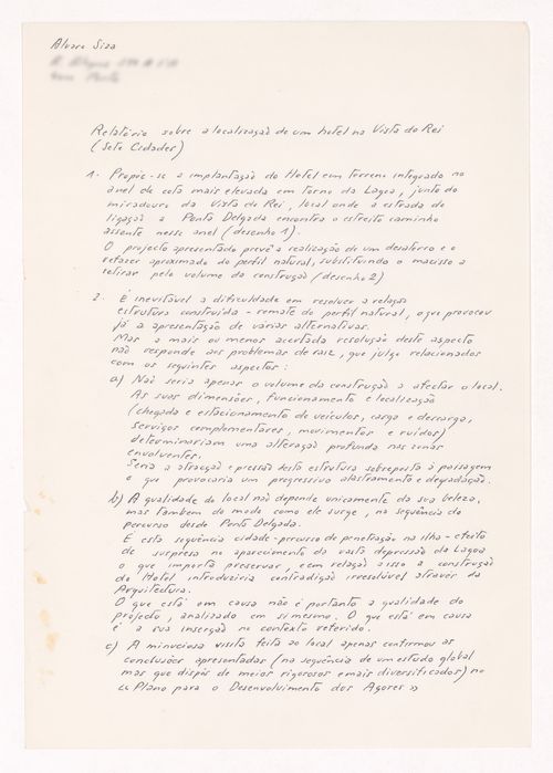 Report on location for Plano de Implantação do Hotel Vista do Rei, São Miguel, Açores, Portugal