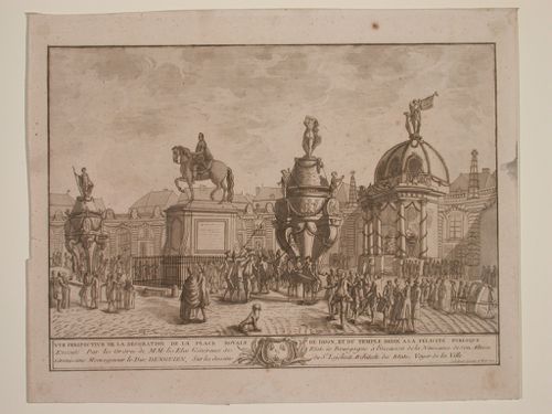Vue perspective de la décoration de la Place Royale de Dijon, et du temple...