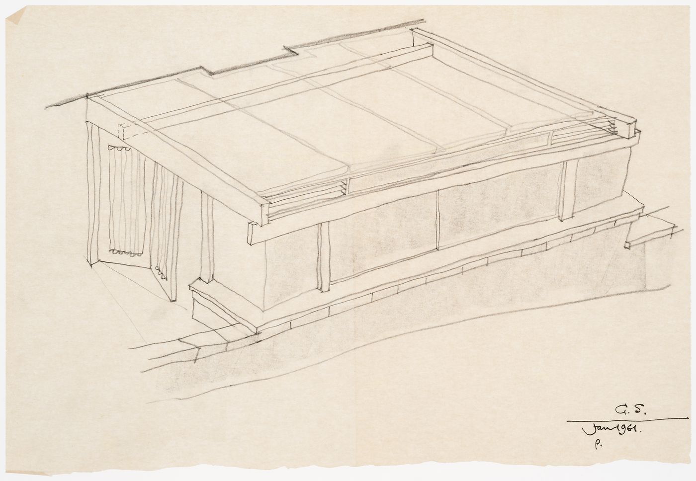Perspective sketch for a sun house addition to Craigmoor, Delph, Oldham, England