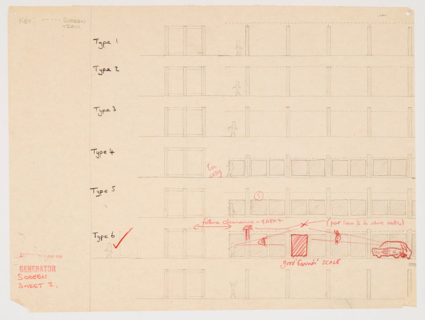 Sketched elevation of screens, Generator