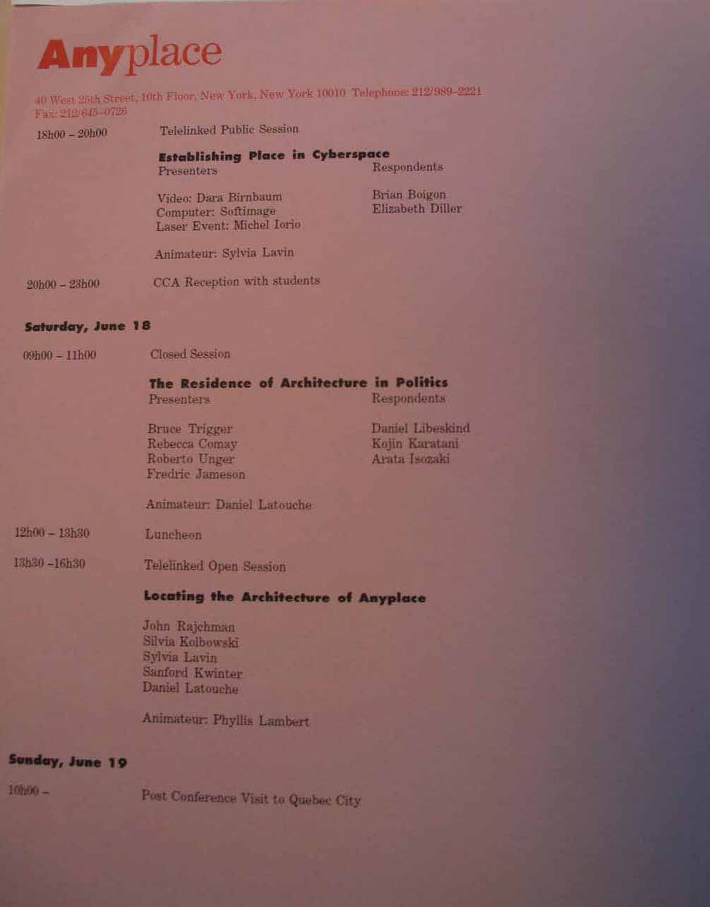 Program for the fourth Any conference