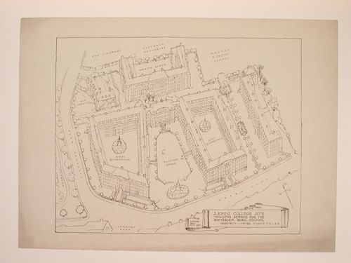 Bird's-eye view for St. John's College site housing scheme, Battersea Borough