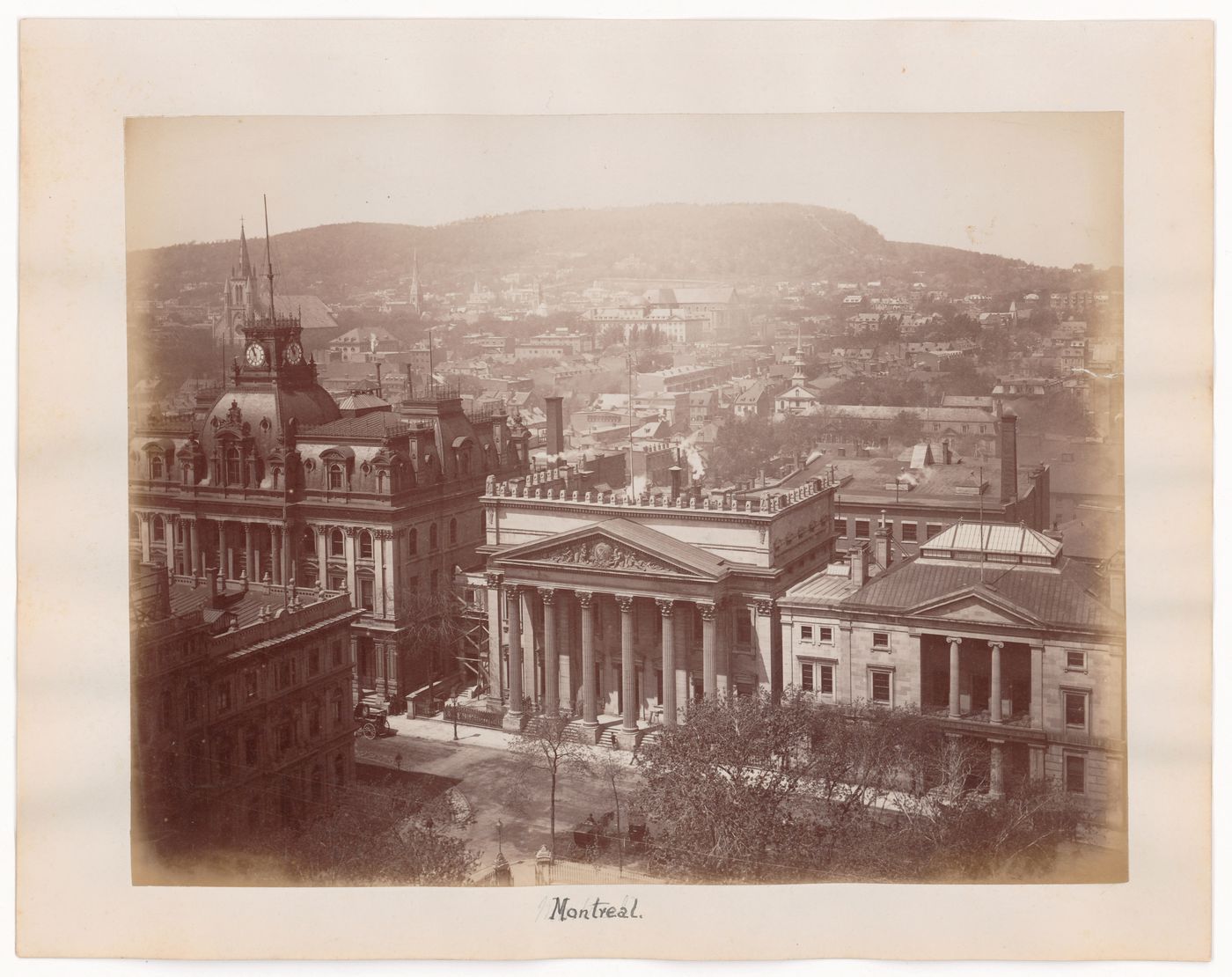 General view looking down at city, Montréal, Québec