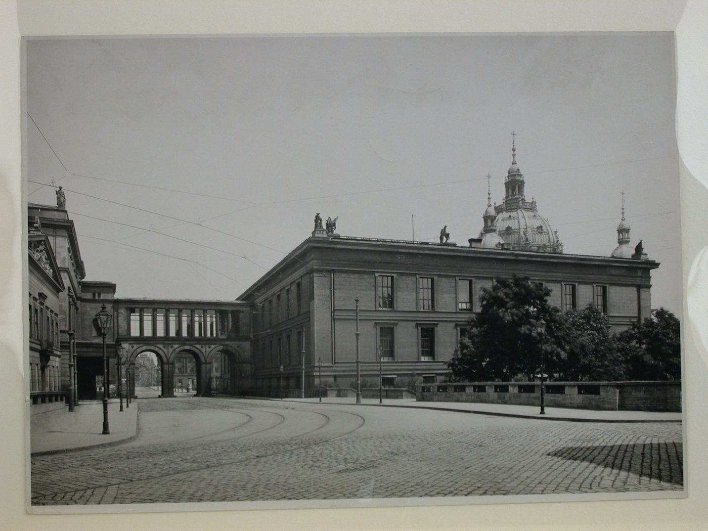 Partial view of the Altes Museum showing the west side with Berlin Cathedral in the distant right, Berlin, Germany
