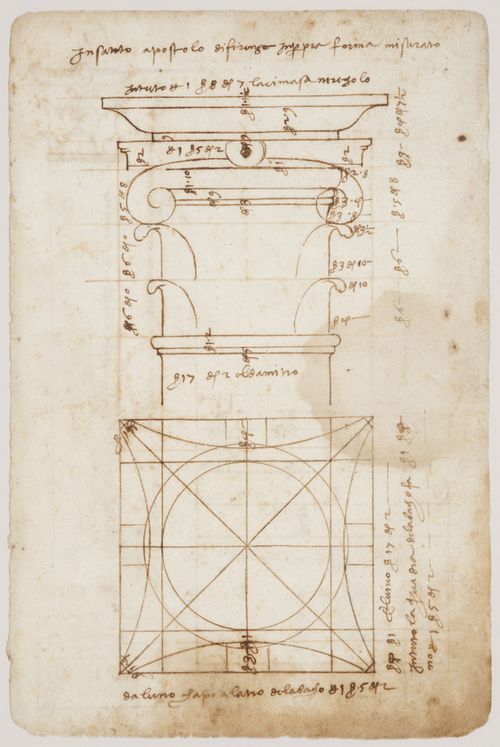 Corinthian capital from SS. Apostoli, Florence, Italy; verso: Corinthian pilaster and base from the interior upper storey of the Baptistery, Florence, Italy
