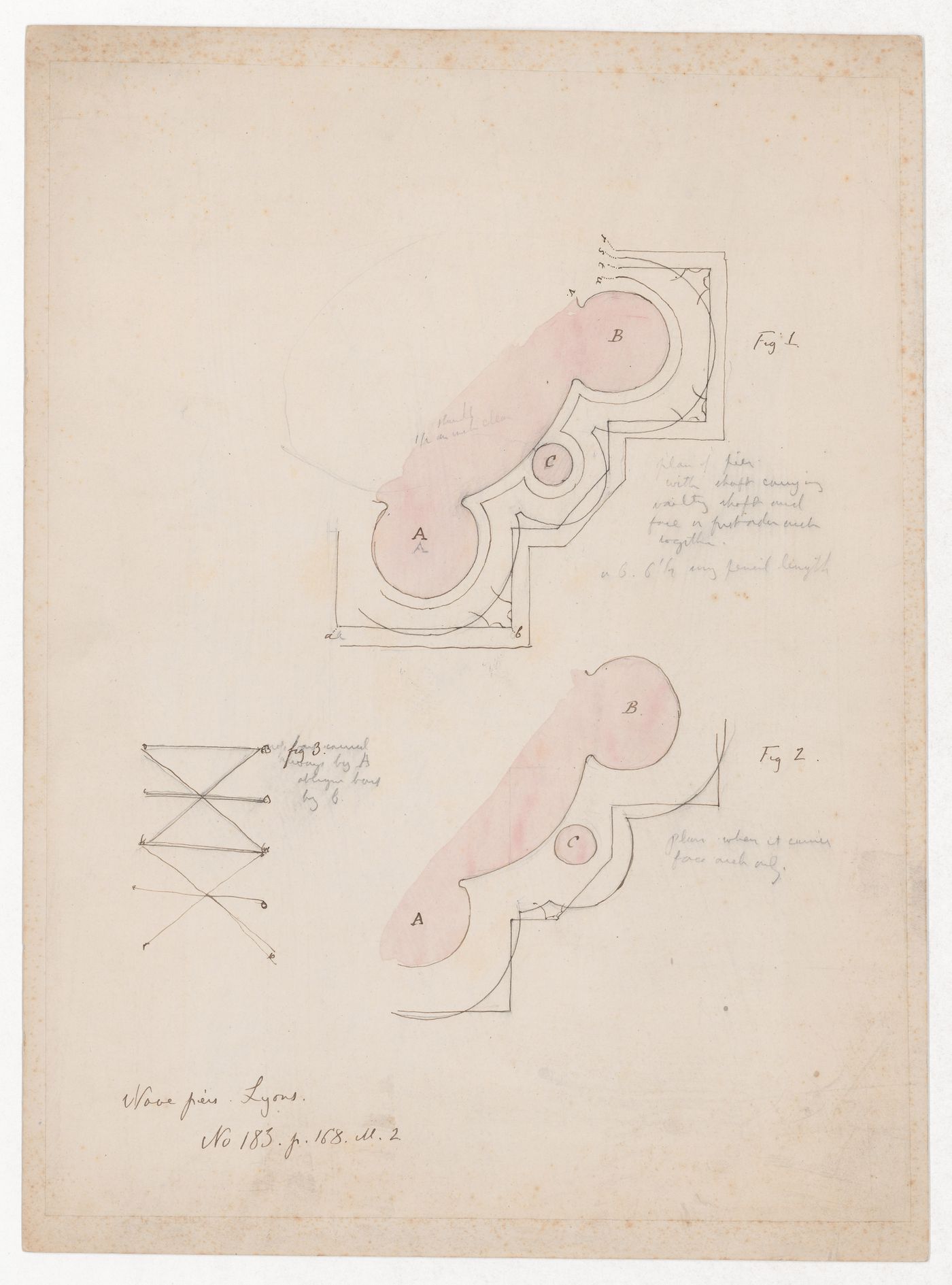 Worksheet No. 183, for 'The Stones of Venice': Plan of vaulting and base prints of shafts, Cathedral of Lyons