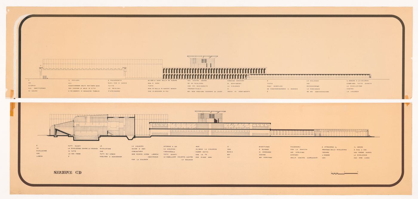 Elevations and cross section for Prison project