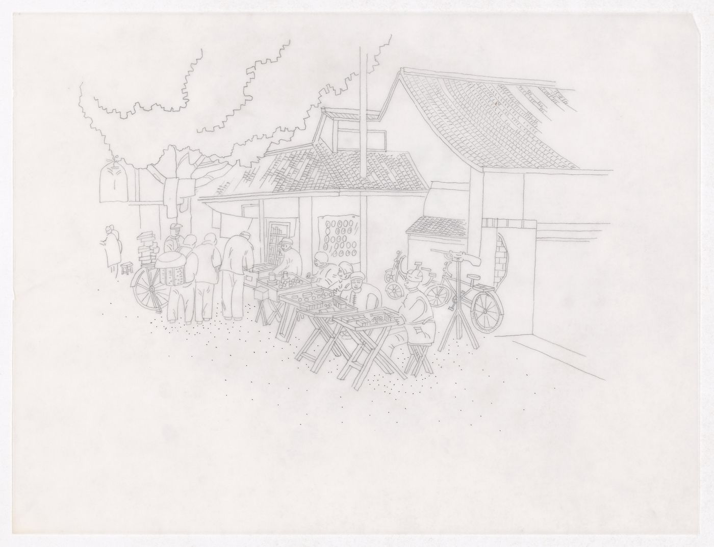 Illustration showing the traditional living patterns for the Sichuan housing project for "Housing a Billion: Urban Upgrading: Design Ideals for Rural China" publication
