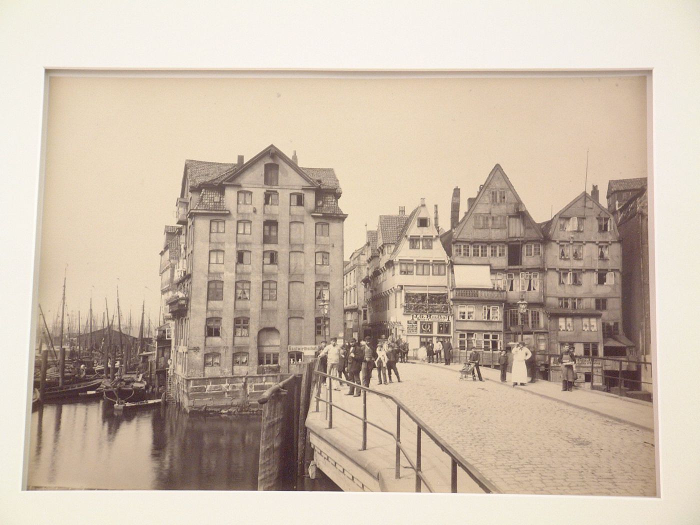 View of Hohe (high) bridge and Deichstrasse, Hamburg, Germany