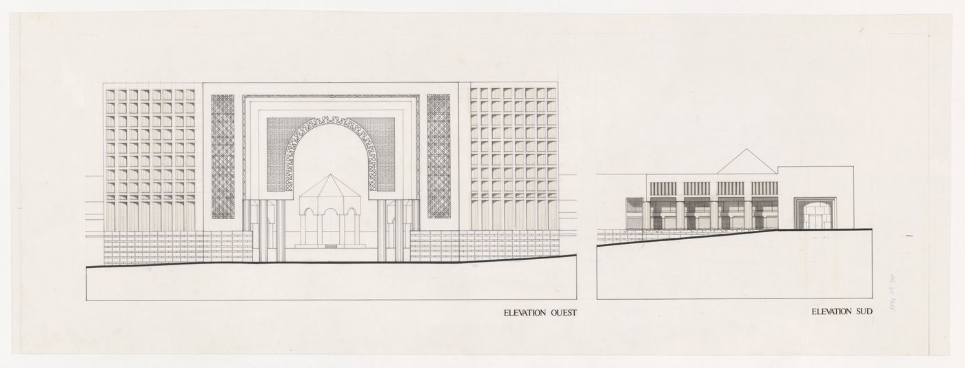 West and south elevations for Hamma Government Complex, Algiers, Algeria