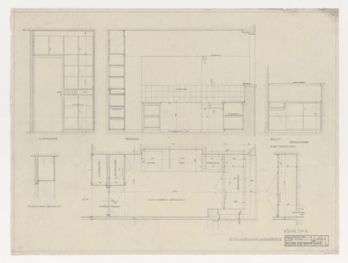 Plan, elevations, and sections for a type A kitchen for a housing unit, Hellerhof Housing Estate, Frankfurt am Main, Germany