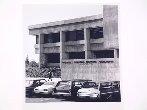 Partial view of the San Jose Police Administration Building from the parking lot, San Jose, California, United States