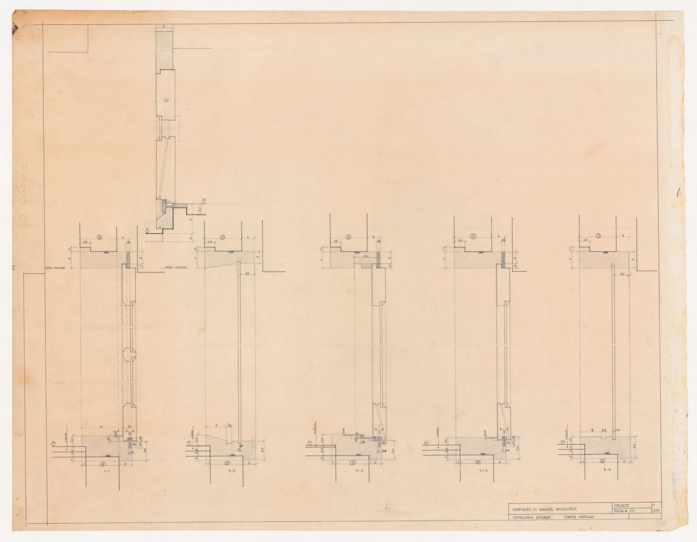 Sections for exterior window frames for Casa Manuel Magalhães, Porto