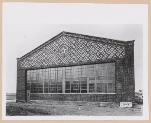 View of the lateral [?] façade of a Hangar, United States Aviation School, Langley Air Force Base, Langley, Virginia