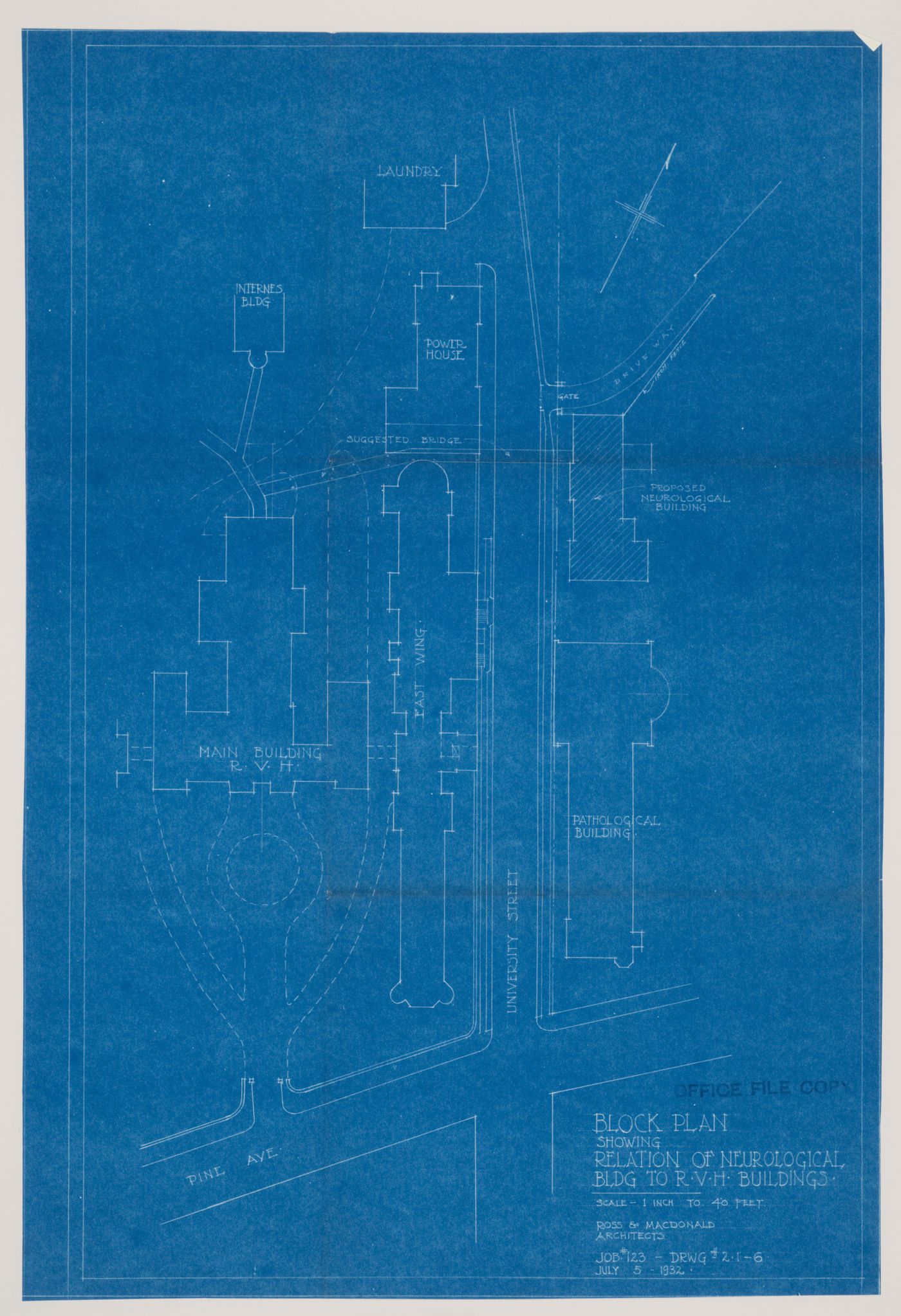 Montréal Neurological Institute, Montréal, Québec: block plan showing relation to Royal Victoria Hospital buildings