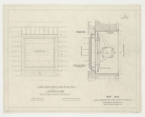 Détails d'un ventilateur d'extraction de l'amphithéâtre, Pavillon principal et campus, Université de Montréal, Montréal, Canada (1924-1947)