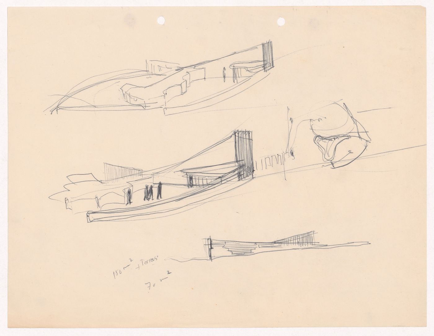 Sketch perspectives and elevation for Restaurante em Perafita, Perafita, Matosinhos, Portugal