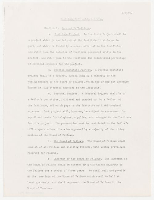 Memorandum from Peter Wolf to the Fellows with attached IAUS Fellowship Articles revised on July 19th 1976