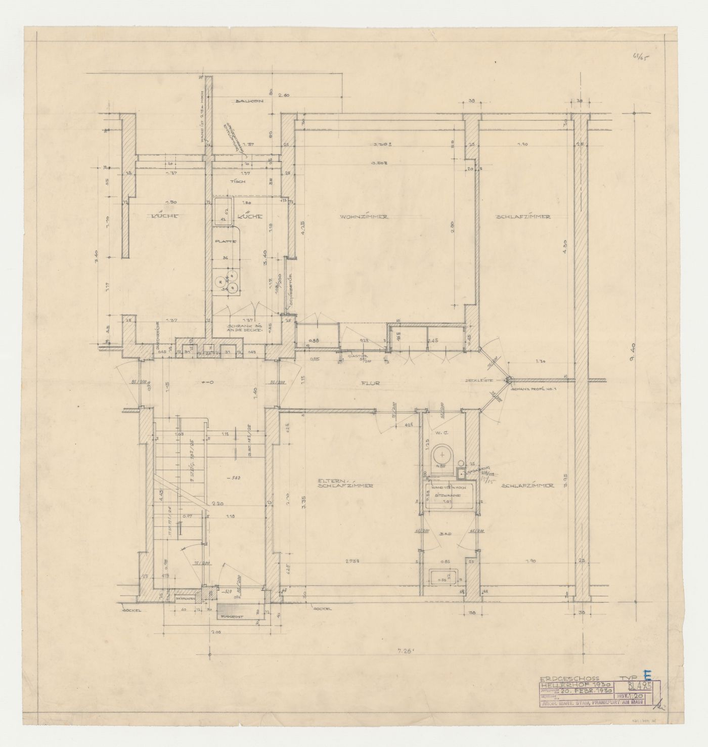 Ground floor plan for a type E housing unit, Hellerhof Housing Estate, Frankfurt am Main, Germany