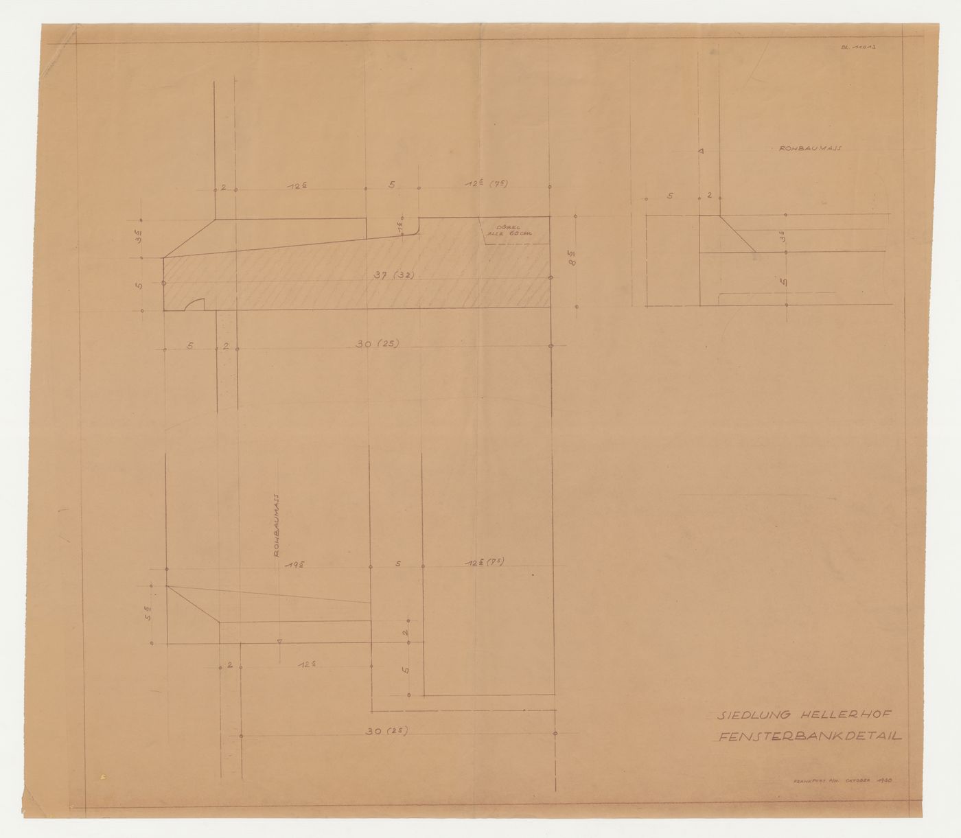 Sectional details for a window sill for Hellerhof Housing Estate, Frankfurt am Main, Germany