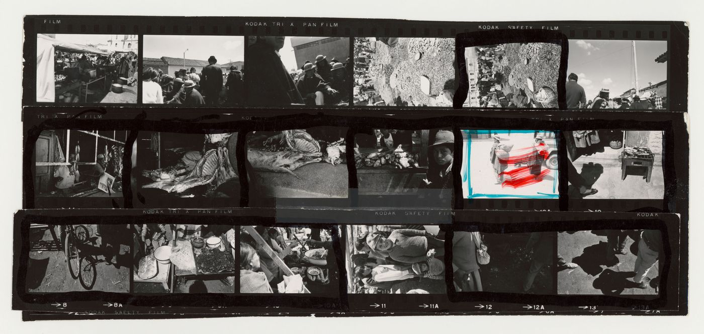 Strips of contact sheets of travel views, South America
