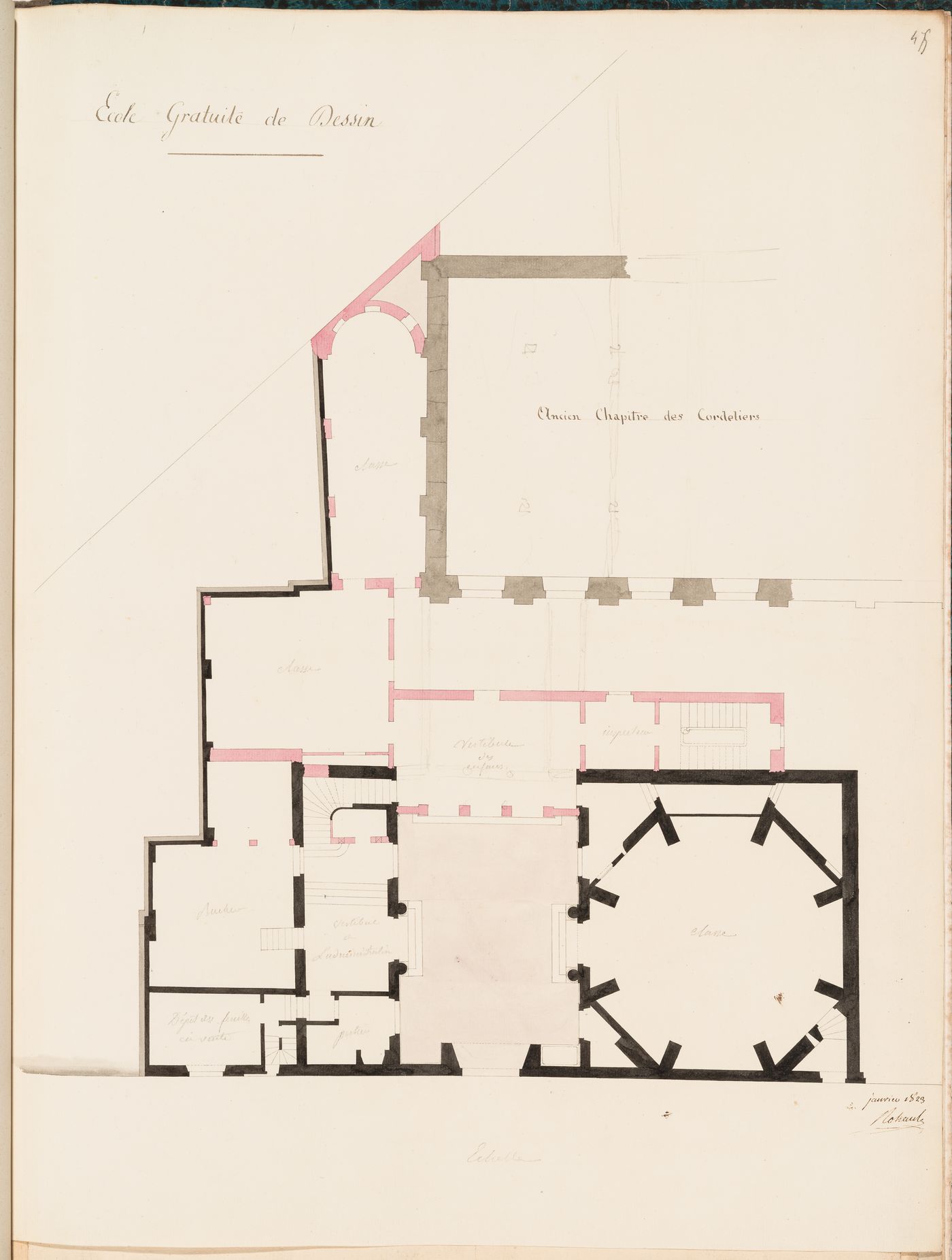 Project for the redevelopment of the École de médecine and surrounding area, Paris: Plan for renovations for the École royale gratuite de dessin