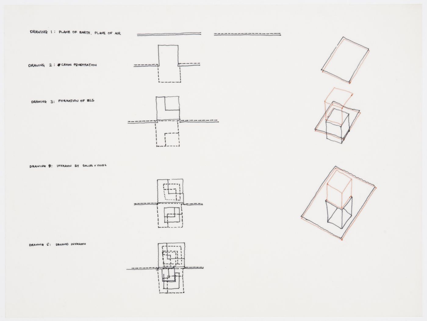 Conceptual sections and axonometrics with instructions for House 11a, Palo Alto, California