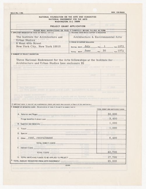Grant application to the National Endowment for the Arts (NEA)