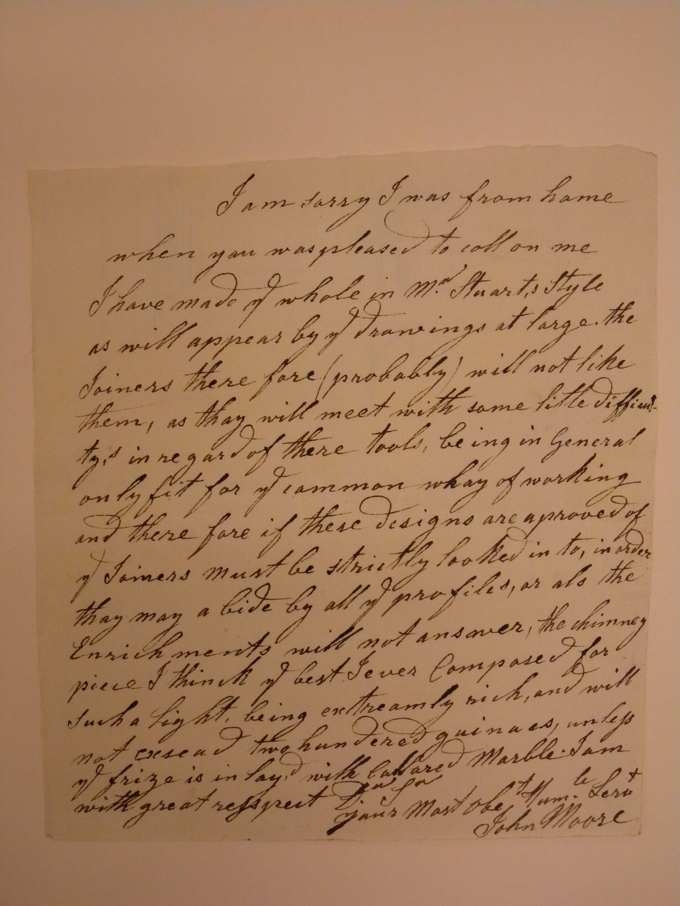 Letter with Chimney piece at Fawley Court on verso