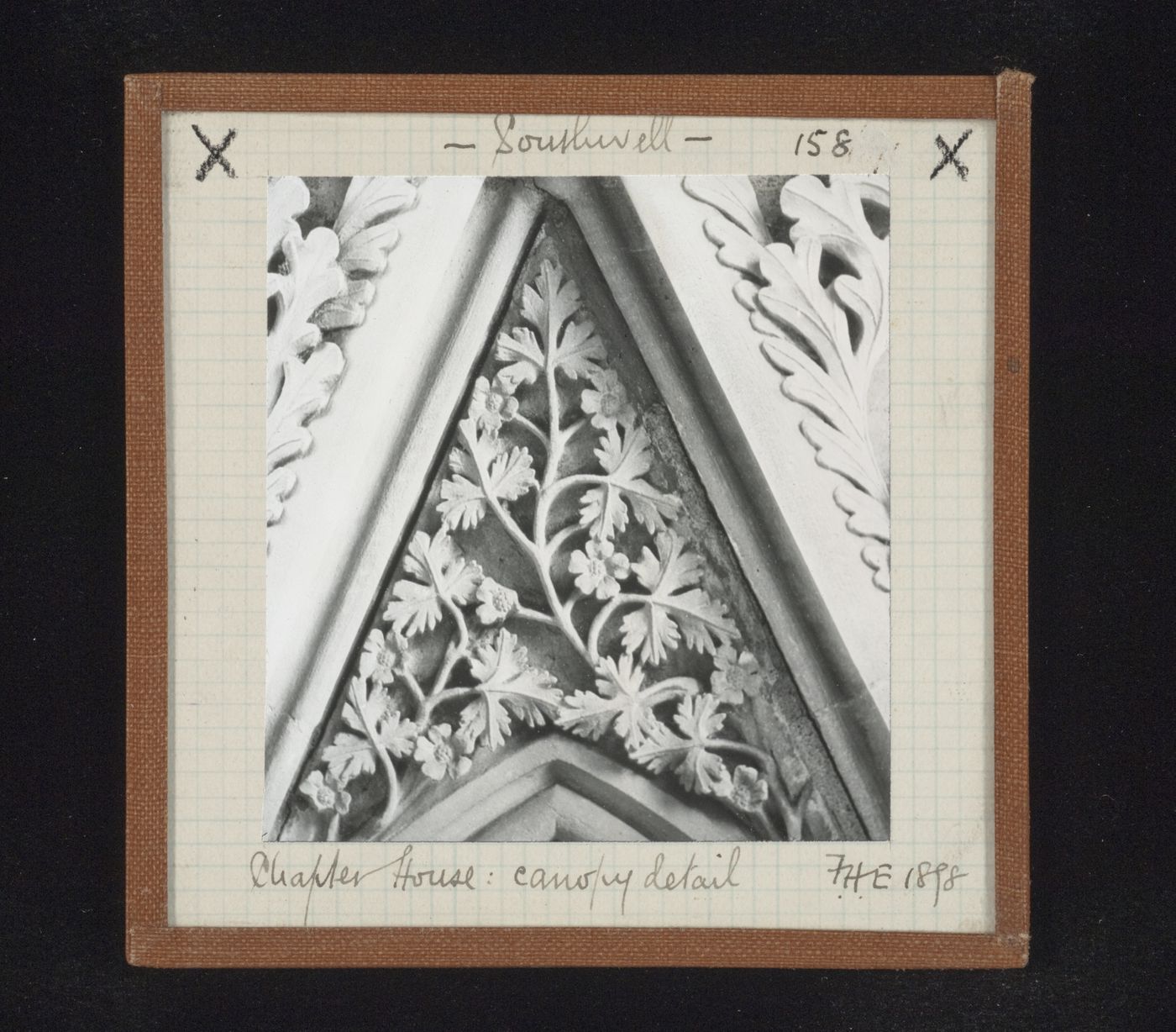View of canopy and tympanum with foliation in Chapter House, Southwell Minster, Southwell, Nottinghamshire, England