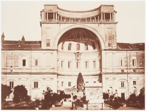 Garden in the Vatican styled "Della Pigna" containing the marble base of a column dedicated to Antoninus; architecture by Bramante