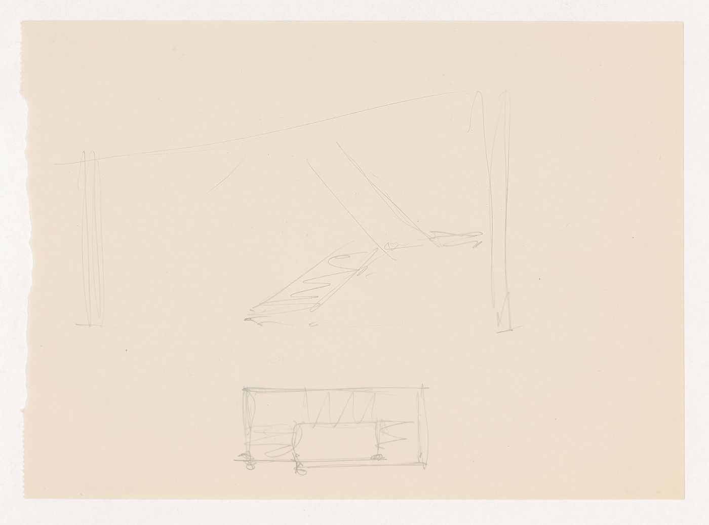 Perspective sketch and sketch plan for stairs for the Metallurgy Building, Illinois Institute of Technology, Chicago