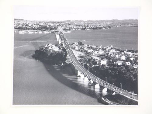 Aerial view of the Auckland Harbour Bridge, over the Waitematā Harbour, Auckland, New Zealand