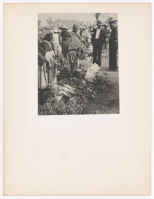 View of a market showing vegetables and people, Mexico
