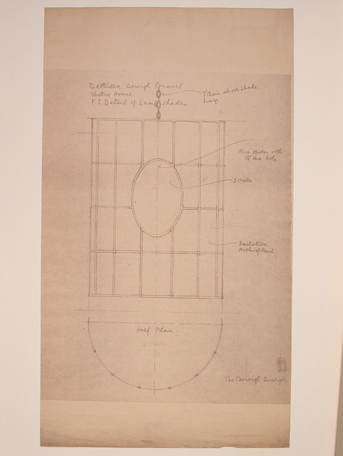 Elevation and half plan for a lamp shade for Electric House, Battersea Borough