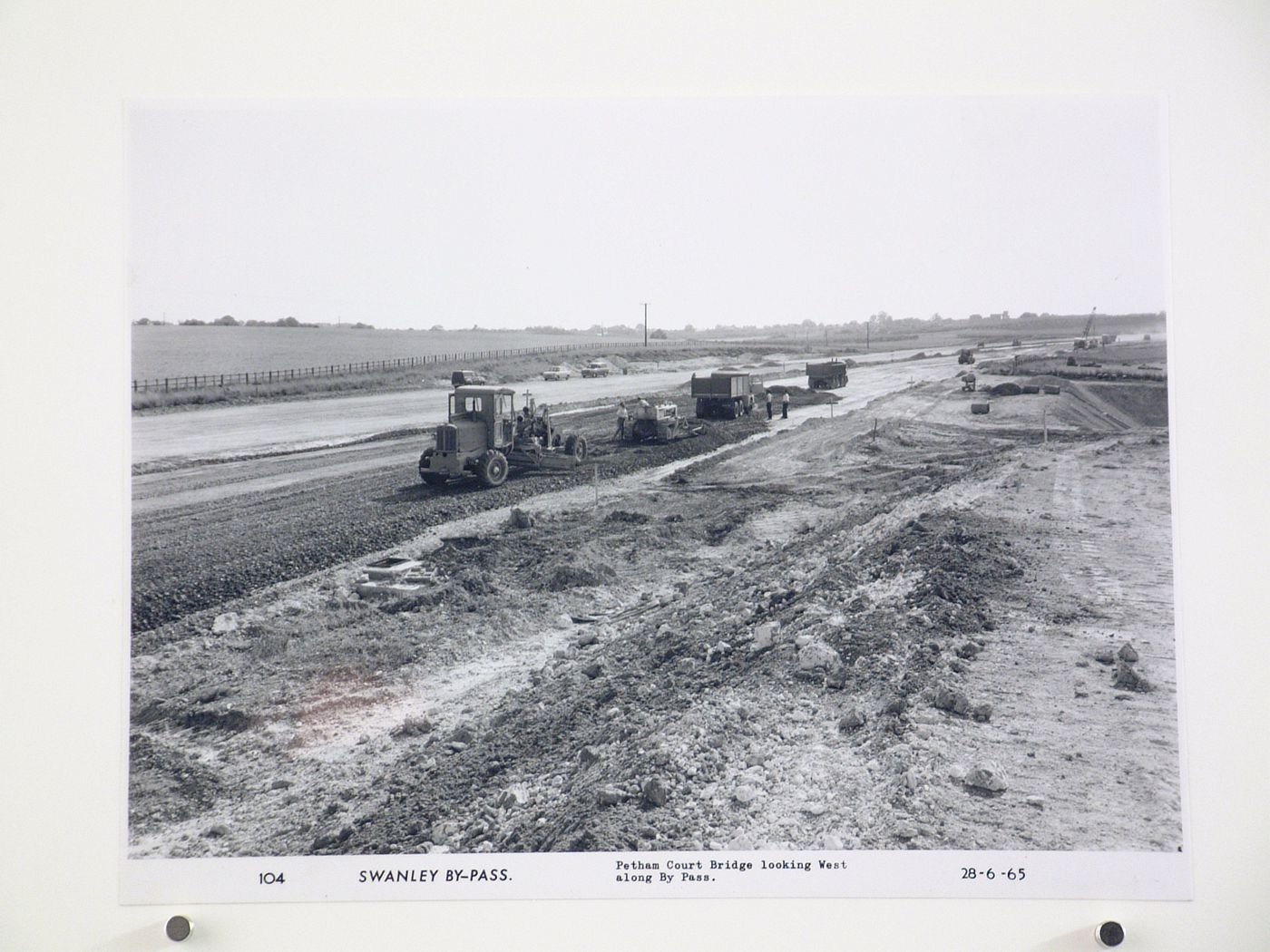 View of Petham Court Bridge looking west along by pass, during construction of the Swanley Bypass, England