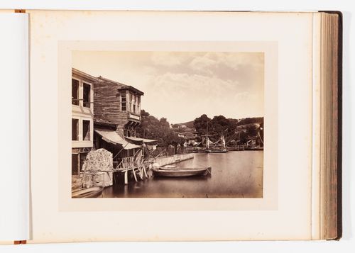 View of a harbour on the Bosporus showing yalis and boats, Constantinople (now Istanbul), Ottoman Empire (now in Turkey)
