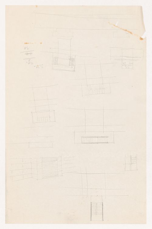 Sketch plans and perspective sketch for stairwells for Illinois Institute of Technology