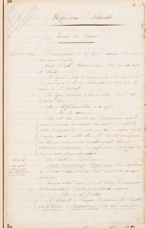 Hippodrome national, Paris: Work log