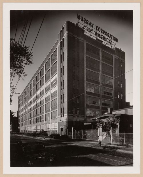 View of the principal and lateral façades of the Manufacturing Building, Murray Corporation of America Assembly Plant [?], Detroit, Michigan