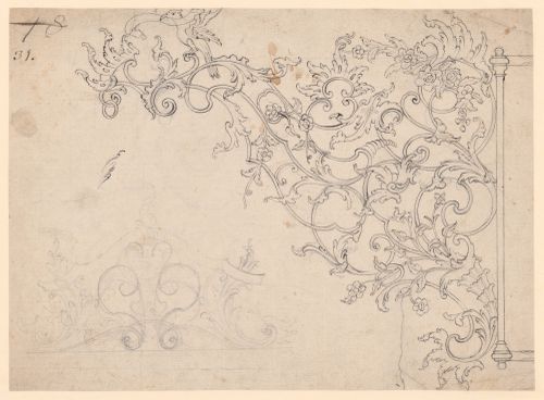 Design for rococo wrought iron sign holder