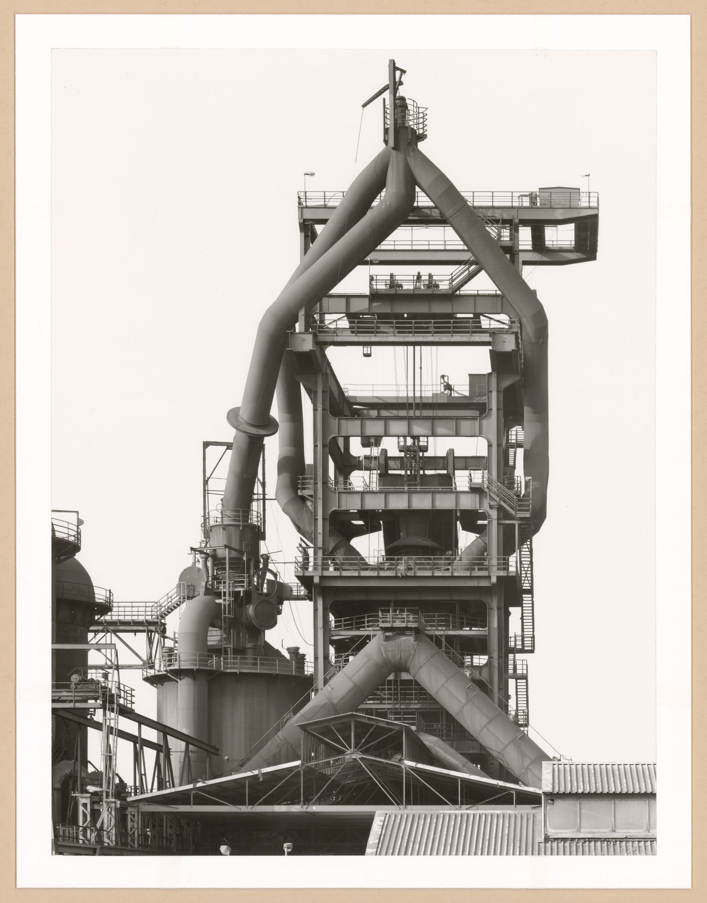View of blast furnace head A of Metallhüttenwerk industrial plant, Lübeck-Herrenwyk, Germany