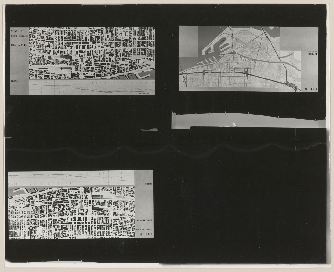 Contact sheet showing three presentation panels for Central Area Circulation, Montreal