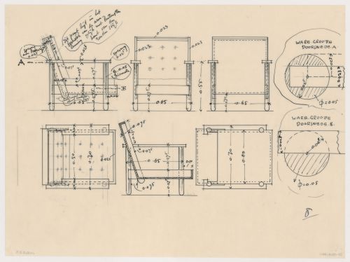 Elevations, plans, sections, and partial sections for a chair for J.J.P. Oud's workroom, Hillegersberg, Rotterdam, Netherlands