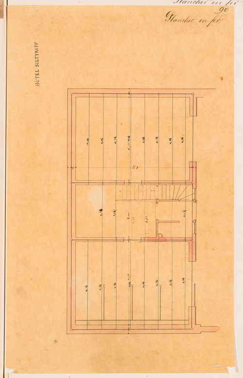 Plan for the outbuilding indicating the location of the iron beams, Hôtel Soltykoff