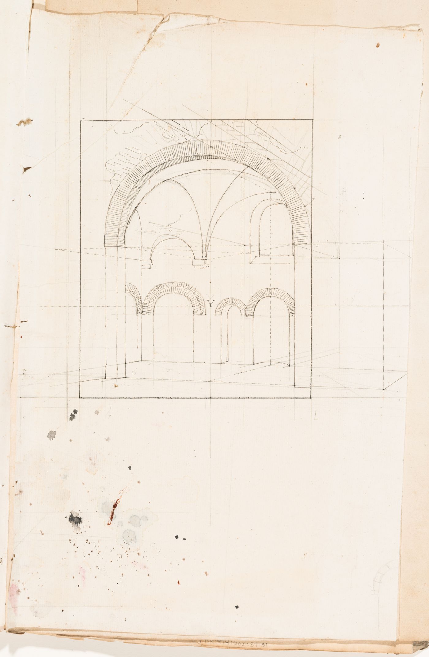 Axonometric drawing of the interior of a bath, probably the Thermes de Julien
