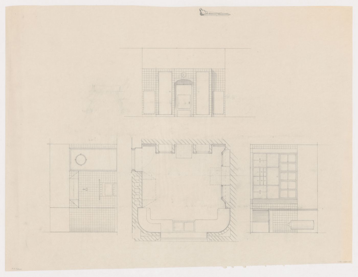 Plan and laid-out elevations for a kitchen for Olveh mixed-use development, Rotterdam, Netherlands