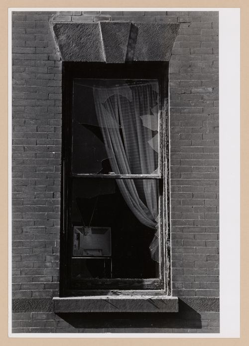Close-up view of a broken window, New York City, New York