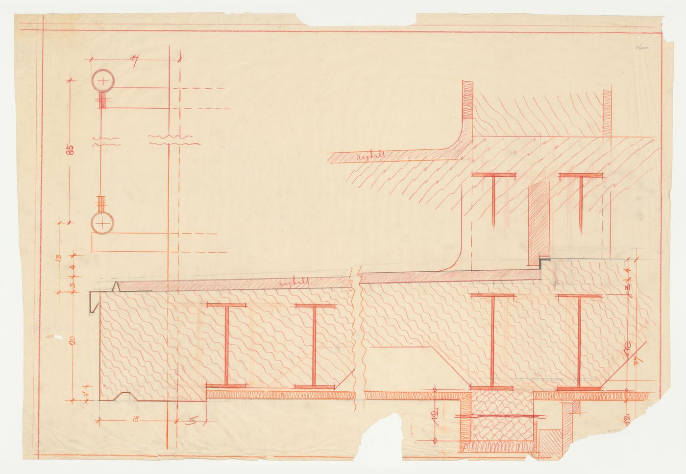 Section for a balcony drainage system, probably for a housing unit, Hellerhof Housing Estate, Frankfurt am Main, Germany