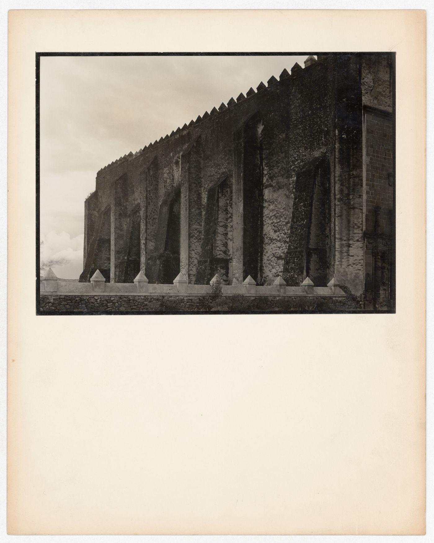 View of a façade showing buttresses, Church and Convent of San Augustin de Acolman, Acolman, Mexico